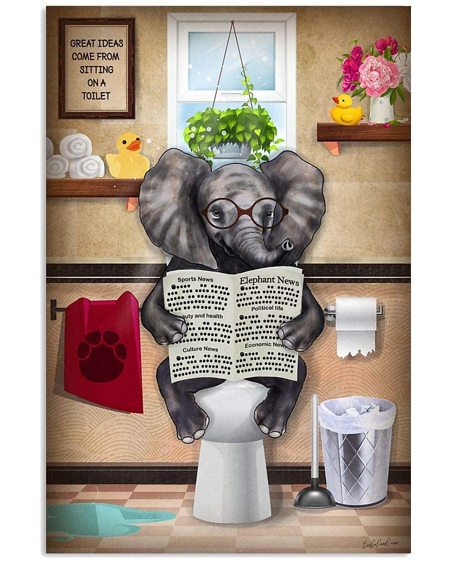 Lsjuee Women's 8X12 Inch 04 Elephant Read The Newspaper In The Toilet Poster Gift For Men Kitchen Celebration Courtyard Restaurant Signs Poster S Garage Novelty Funny Metal Signs Art Wall Decor 8X12 Inch