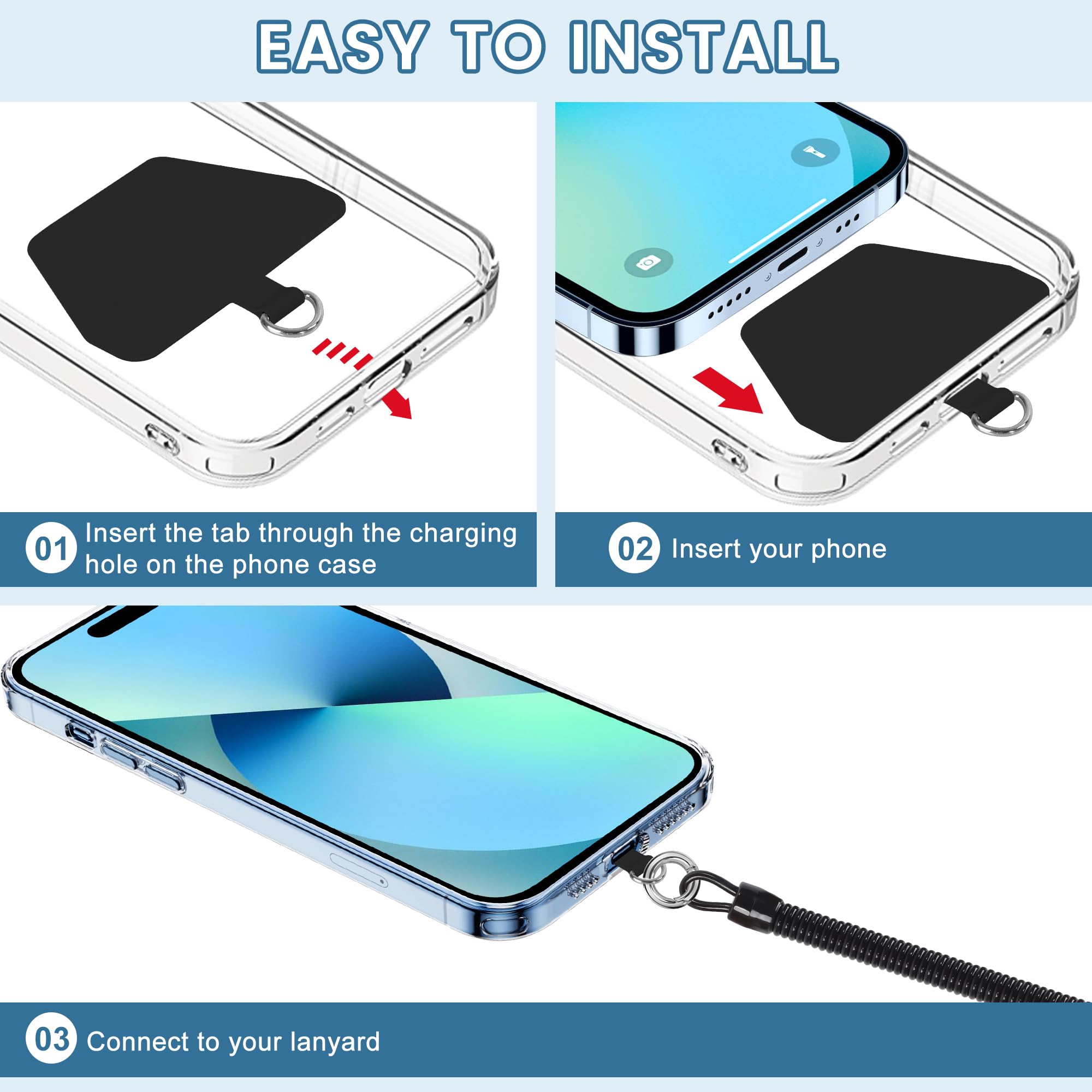 Cell Phone Lanyard Tether with Patch, takyu Universal Smartphone Wrist  Strap, Including 2 Black Phone Chain Cords and 4 Transparent Phone Tether  Tabs: Buy Online at Best Price in Egypt - Souq