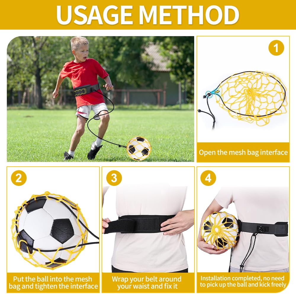 Fútbol Trainer , Cinturón de Entrenamiento de Fútbol Solo Practice Training Habilidades Ajustable Trainer Banda Entrenador para Niños y Adultos Se Adapta a la Bola 3, 4 y 5