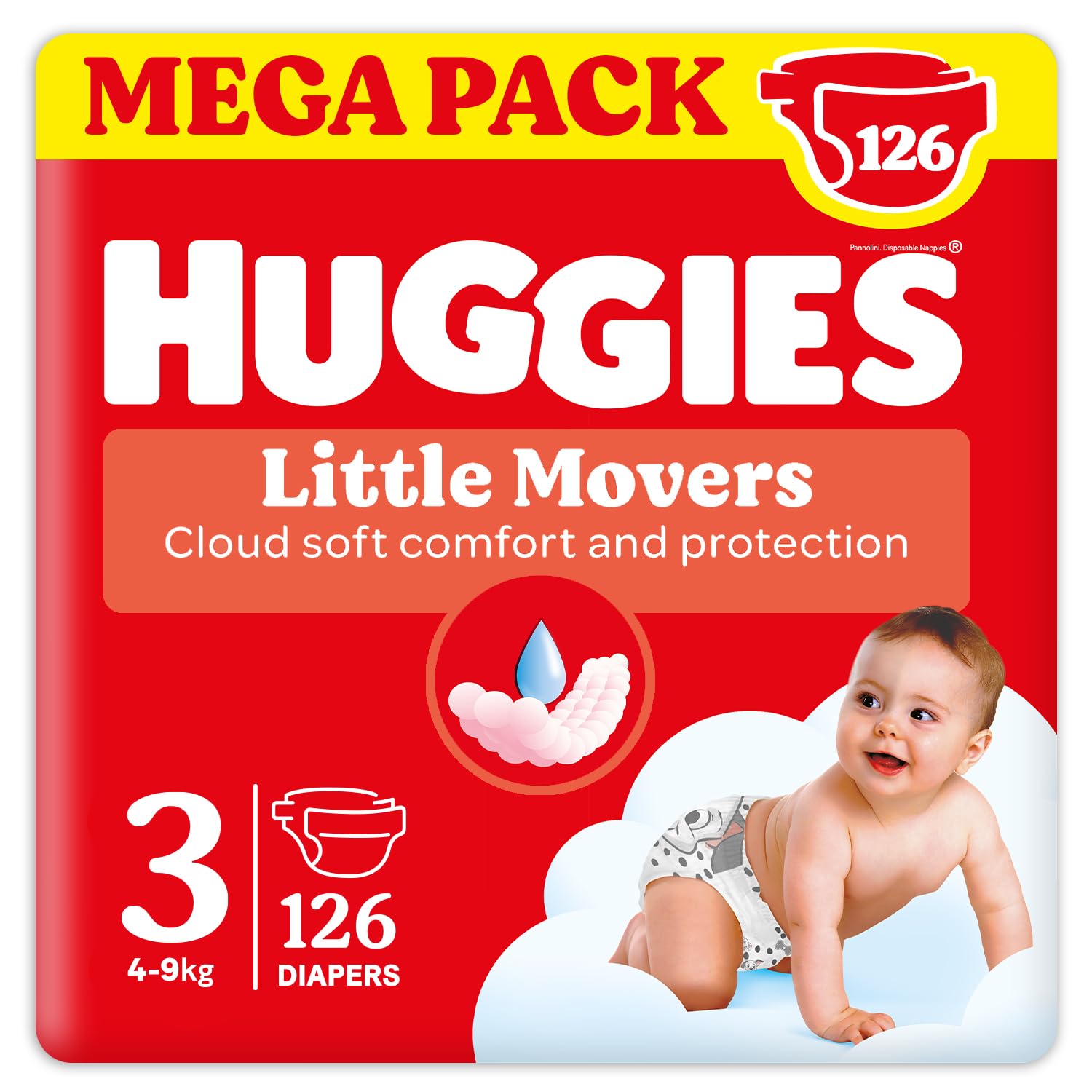Huggies Ultra Comfort/Little Movers Pieluchy Rozmiar 3 (4-9 kg), projekt Disneya, Ultra chłonny, pełna ochrona, 126 szt