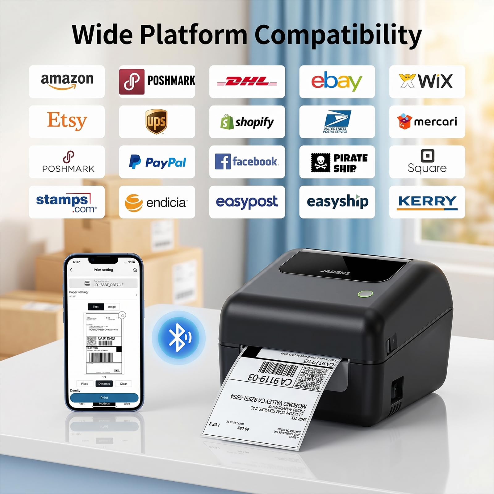 Stampante termica Bluetooth per etichette con cestino per etichette integrato, stampante wireless 4x6 per iPhone, Android, Windows e Mac, include 50 etichette, funziona con USPS, UPS, Amazon, Etsy