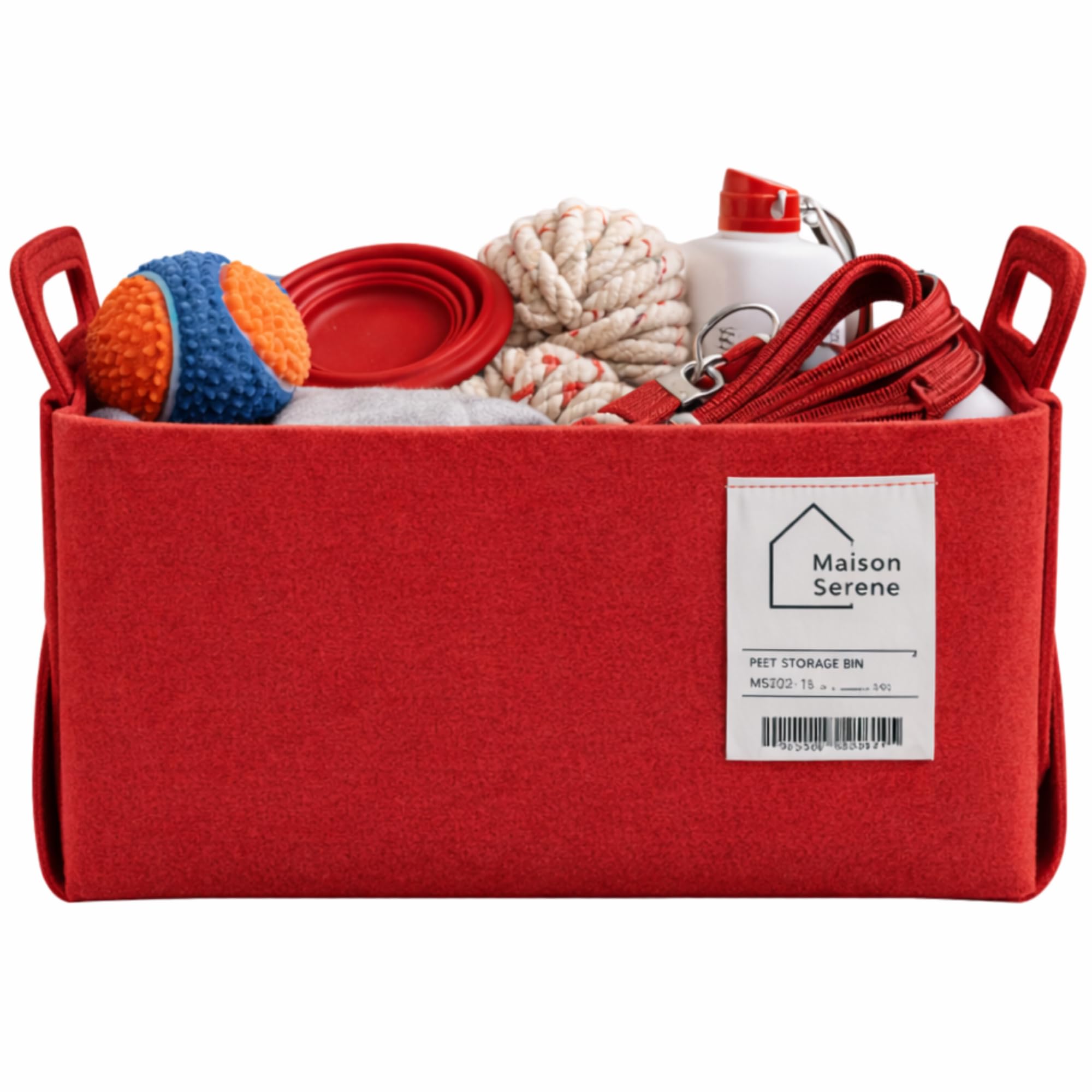 Maison Serene Red Collapsible Felt Storage Basket With Handles, Foldable Fabric Bin Organizer For Shelves, Closet, Toy Storage & Nursery, Large