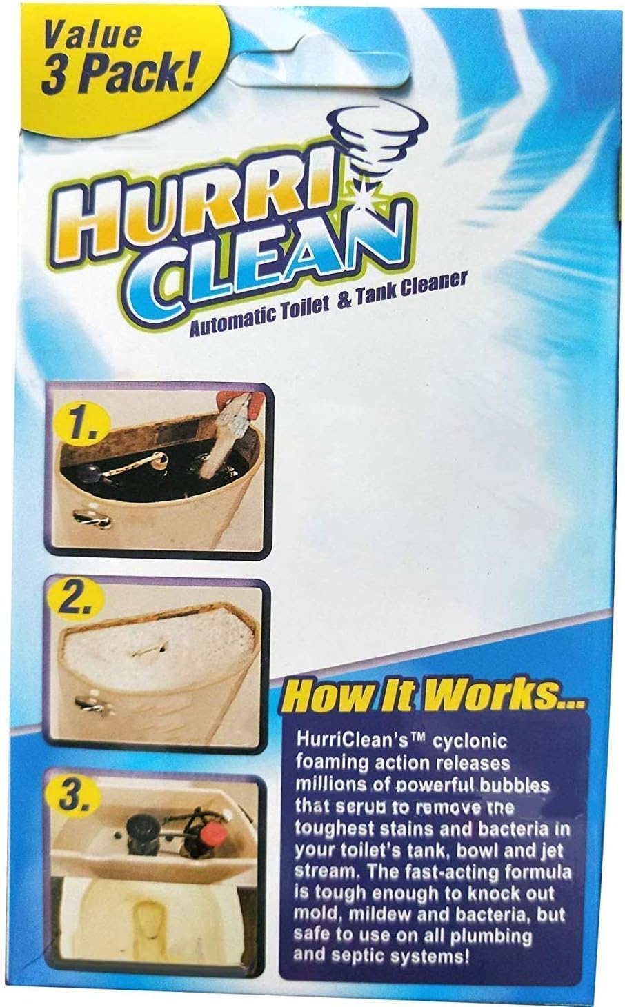 SNAVMIG™ Hurri Clean Automatic Toilet Bowl & Tank Cleaner for Hands Free Removal of Stains Remover Scrub Cross Fast Powder Rust and Mineral Deposits with No Chlorine or Harsh Chemicals, (Pack of 3)