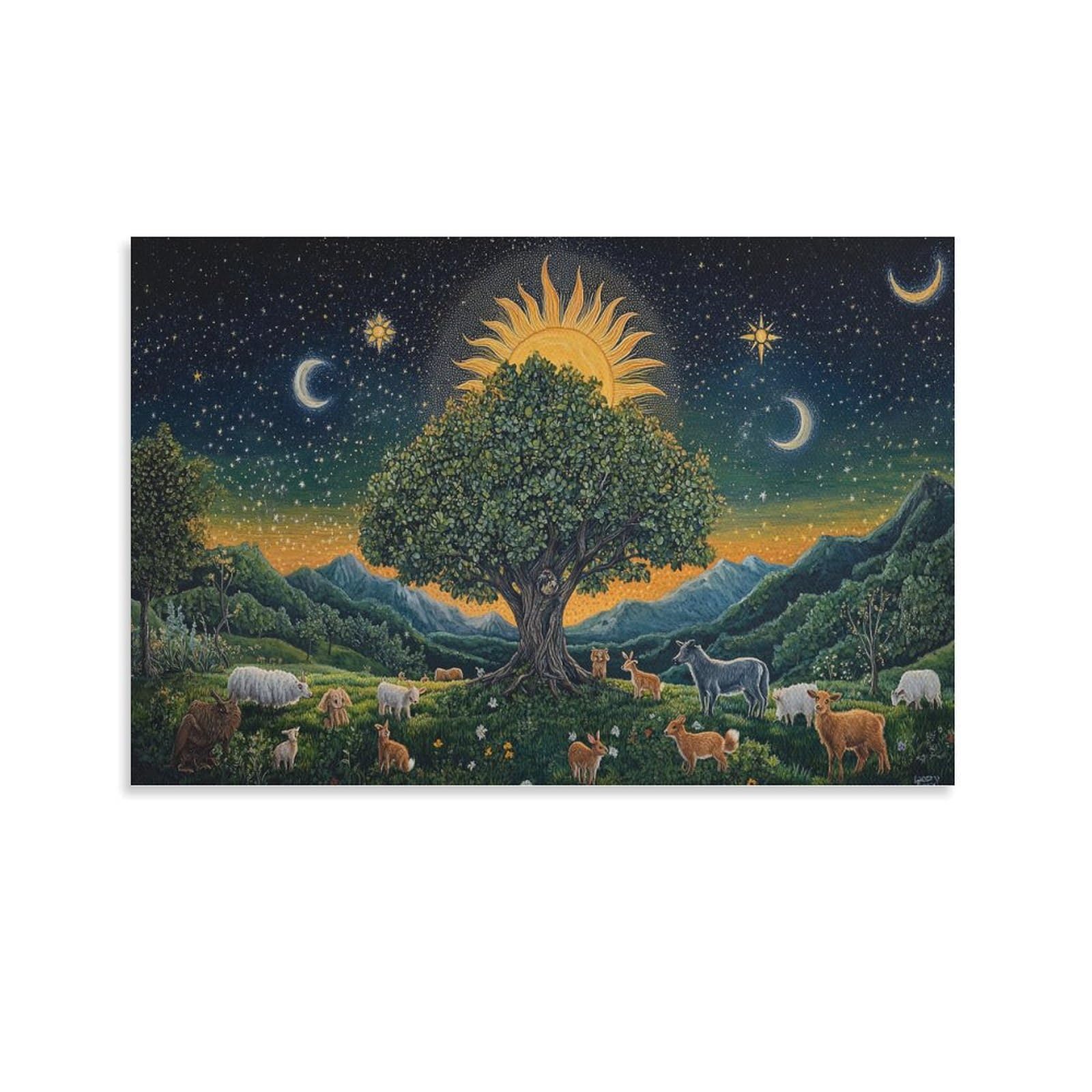 YYVKPMLXC Art Giclee Canvas Tree of Life On Canvas Starry Sky Pictures Print Artwork Modern Stretched Decor by Paintings Ready To Hang for Home Decor Decoration Gift 20x30inch(50x75cm)