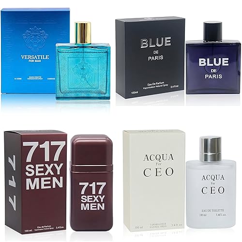 Colonia para hombre Set 4 conjuntos combinados (717SexyMBlueD ParisAQUA CEOVersátil) Eau De ParfumeToilette Spray Natural cada 100ML Perfume Hombre