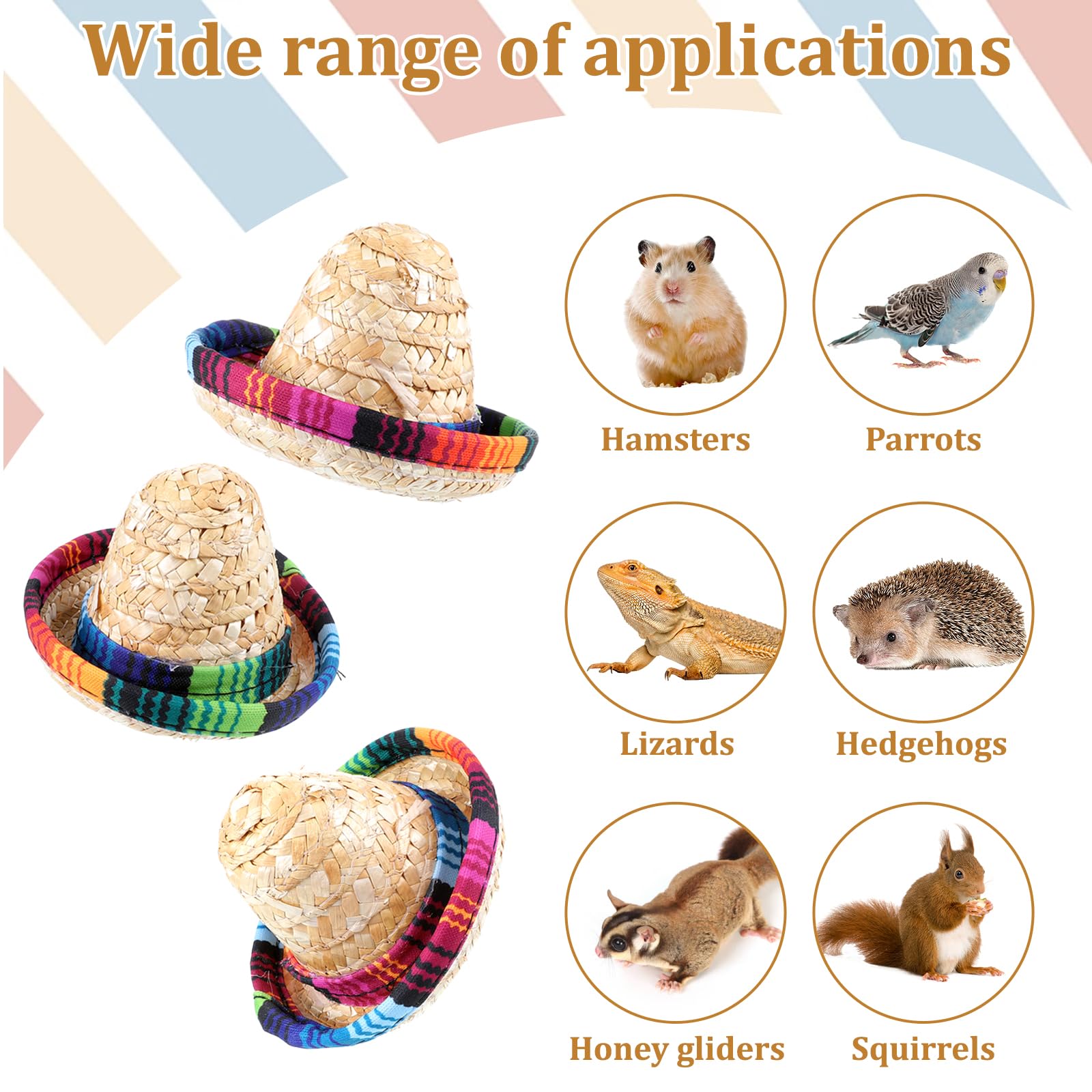 Sombrero-Hüte für Bartdrache, handgefertigt, natürlicher Strohhut mit verstellbarem Kinnriemen, für kleine Haustiere, Eidechsen, Reptilien, Frettchen, Hamster, Schlangen, Meerschweinchen (2)