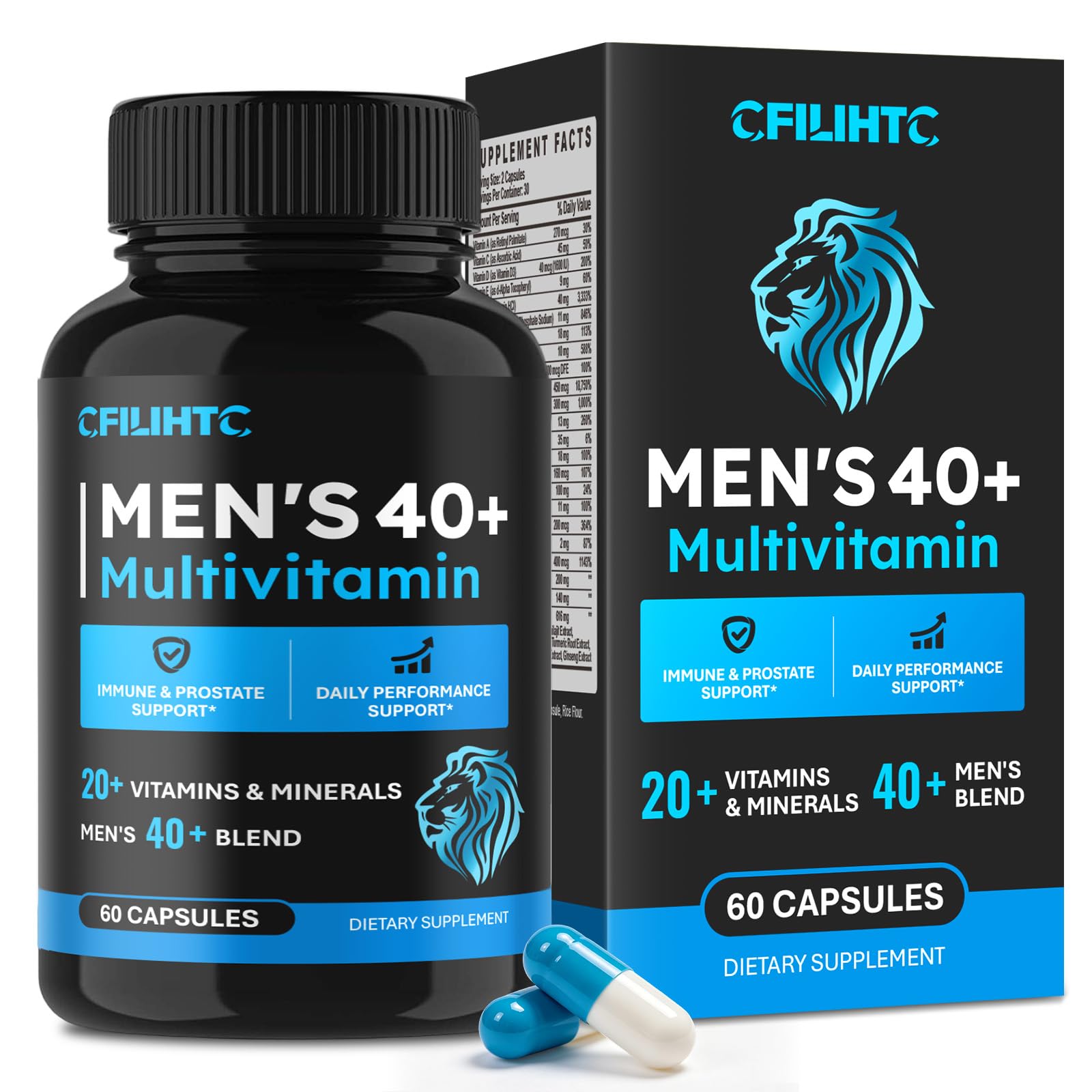 CFILIHTC Vitamins for Men 40+, Mens Multivitamins with Saw Palmetto for Energy & Prostate Support, Men's Daily Multivitamin with B Vitamins, Magnesium, Zinc & Herbal Blend, 60 Capsules