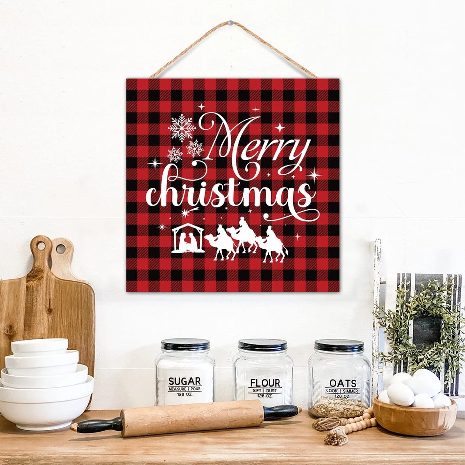 Panneau décoratif en bois Merry Christmas pour table 30cm