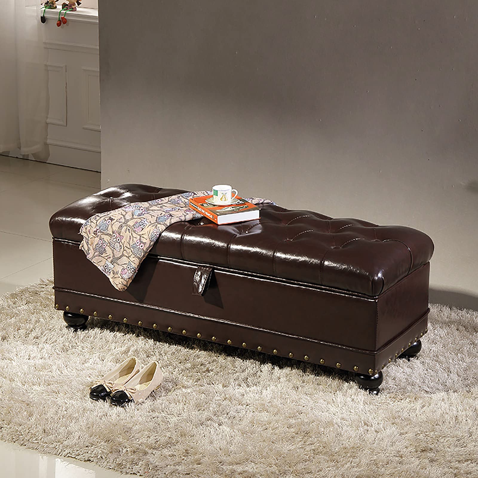 Banc de rangement ottoman marron idéal pour l'entrée et couloir
