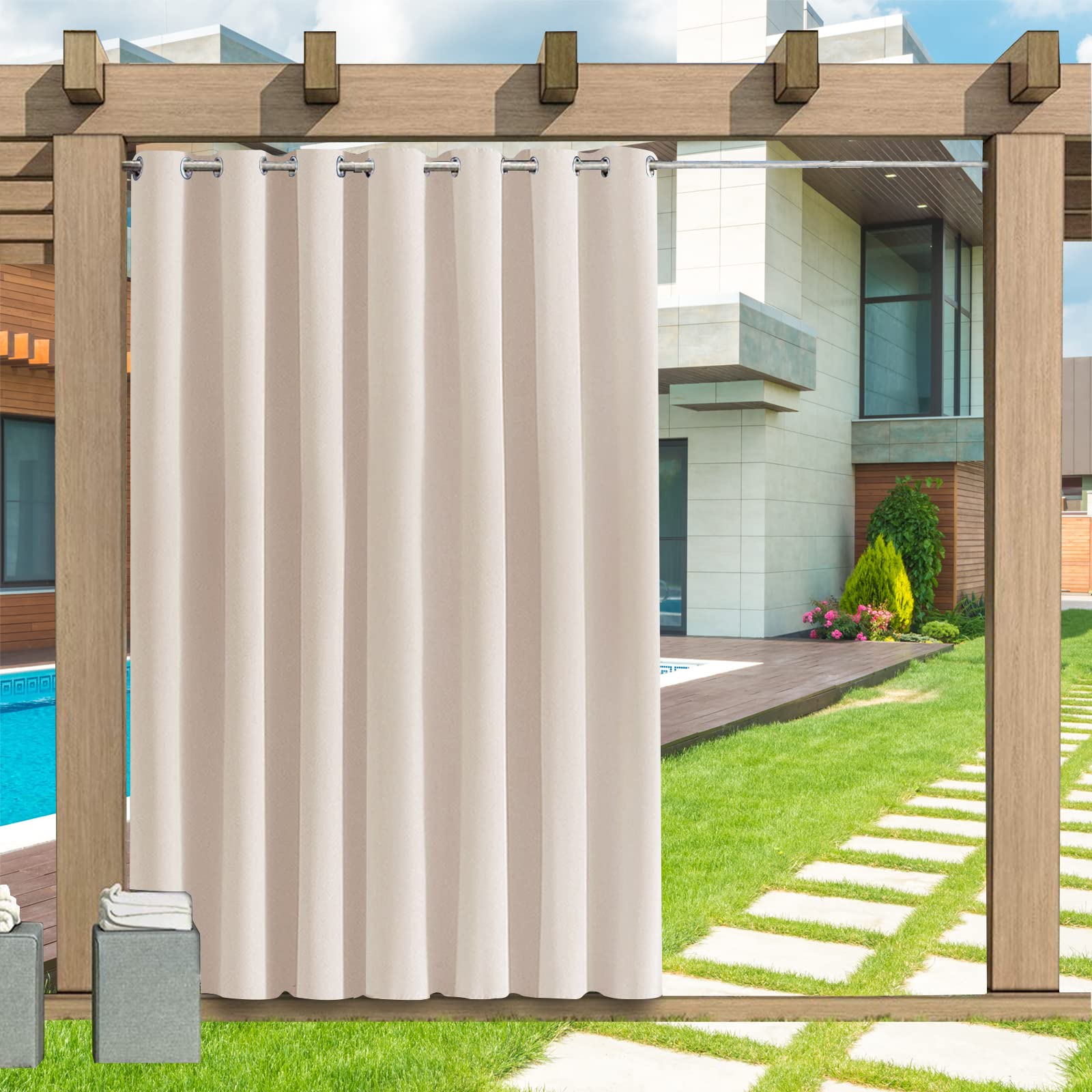 Rideaux D'extérieur, 1 pièce Rideaux dextérieur Imperméables, 24 Couleurs Rideaux Jardin Extérieur Imperméable Isolant Thermique Rideaux, Rideaux dextérieur pour Balcon terrasse, B132xH241CM