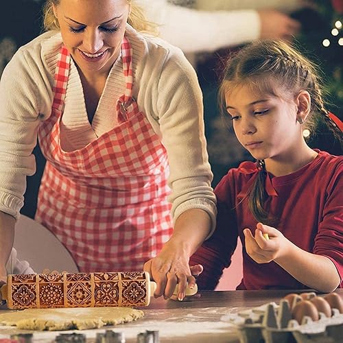 Miniatura 7 de Rodillos para hornear, rodillo de madera de Navidad, grabado profundo, rodillo de cocina para decoración de cocina, herramientas para hornear