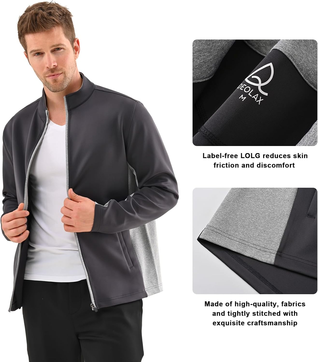 DEOLAX Mens Track Jacket Classic Full Zip UP Casual Fit Outerwear Lightweight Soft Long Sleeve Collar Golf Jackets for Men