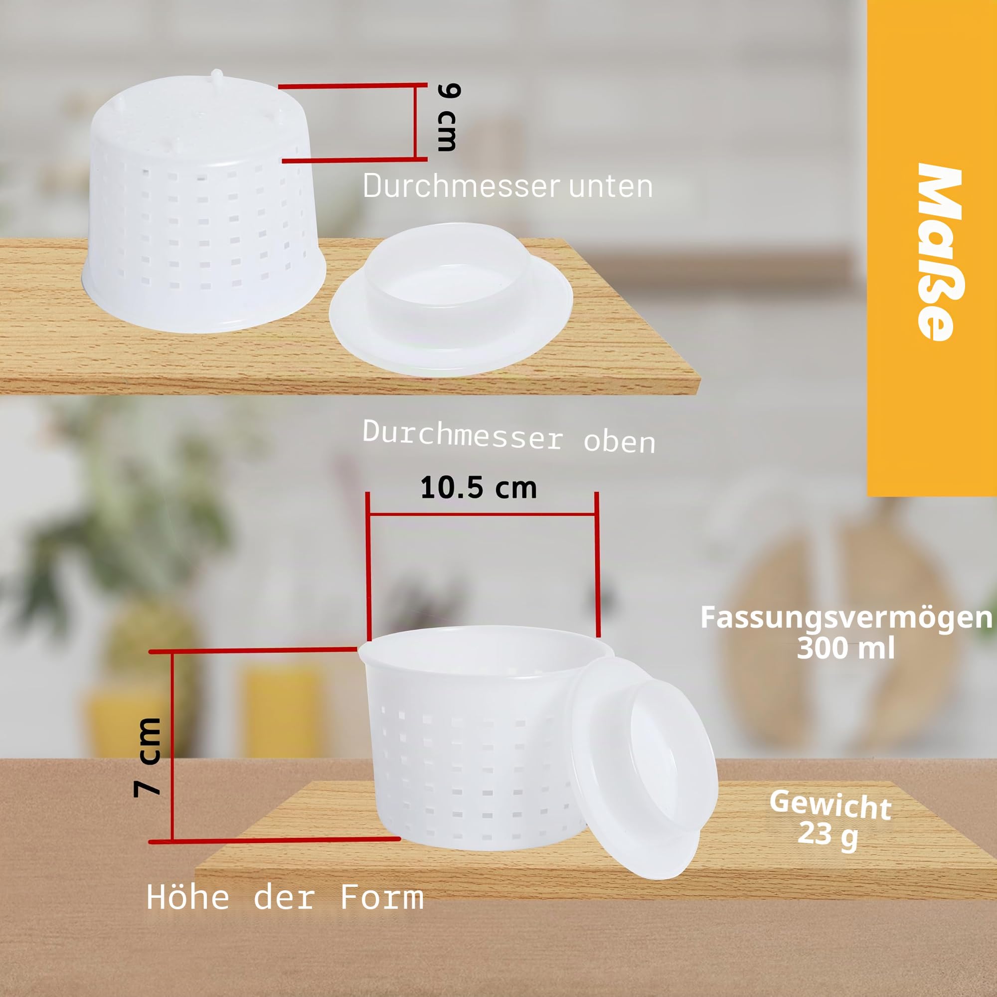10 Käseförmchen mit Spender 300 ml - Set für den Hausgemachten Hartkäse und Weichkäse - Käsekorb