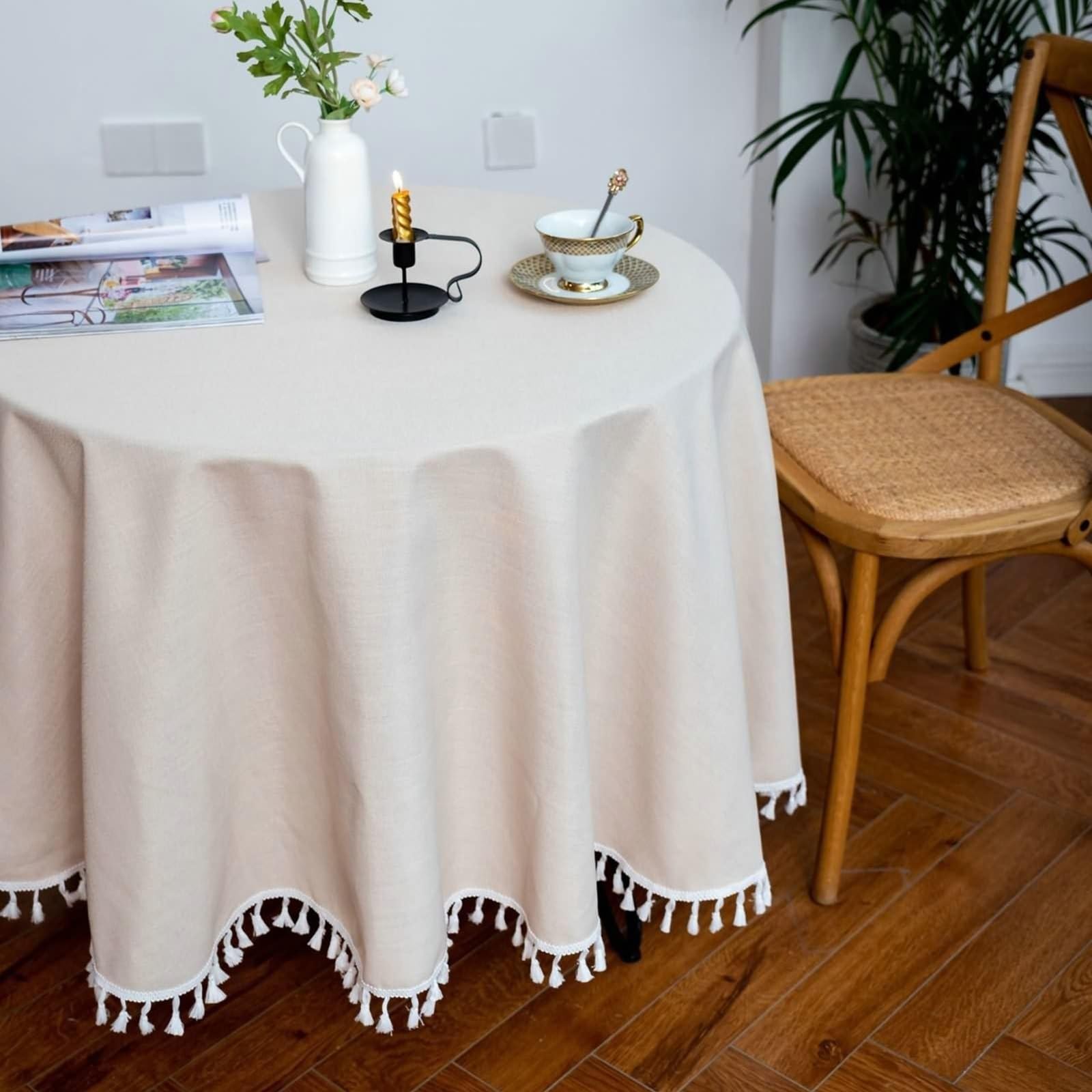 Tischdecke Rund 160 cm, Tischdecke Fleckenschutz Leinen 2-4 Personen Einfarbig Schwarz Tischtücher Esszimmer Deko
