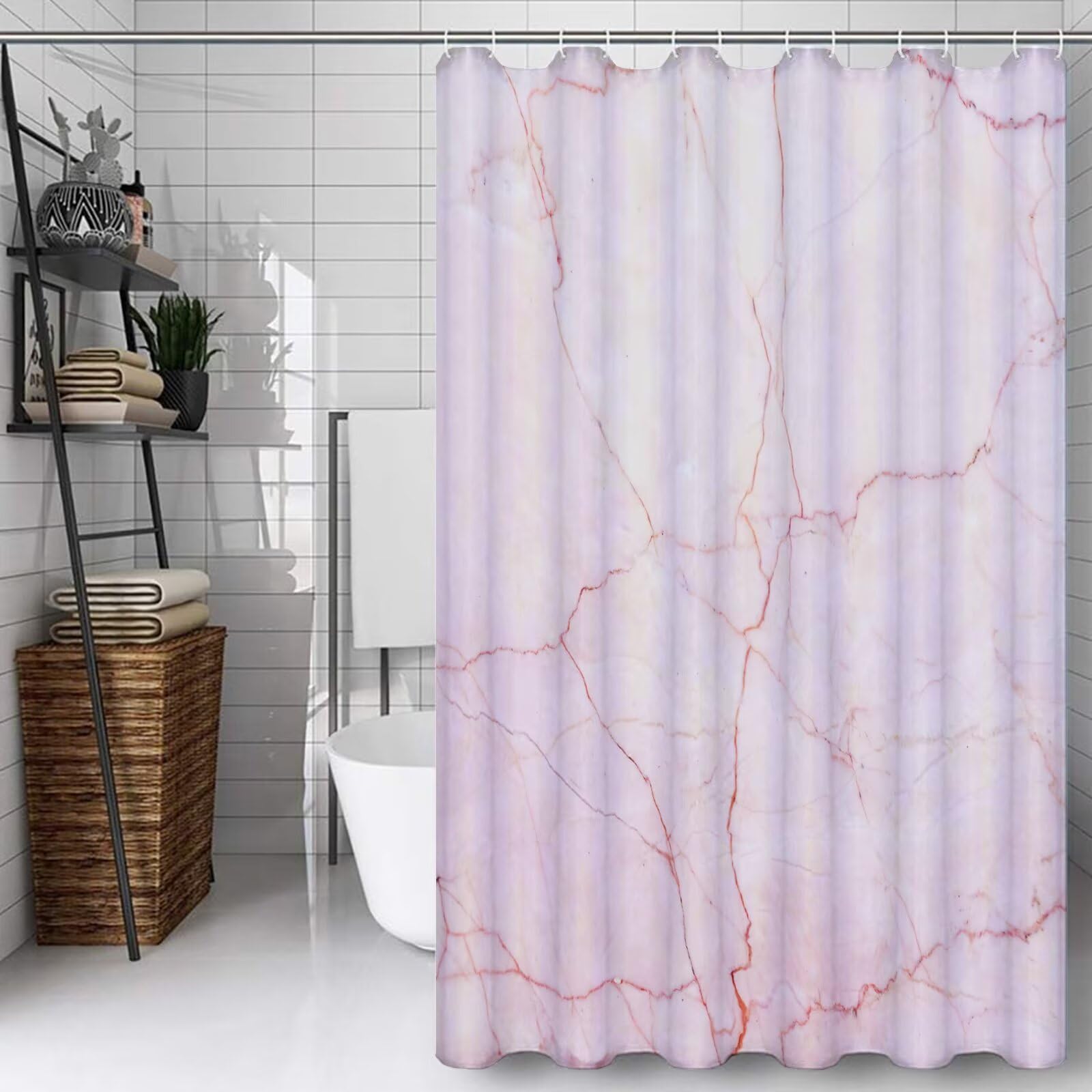 Rideau douche 180x190cm rose fissure en polyester lavable