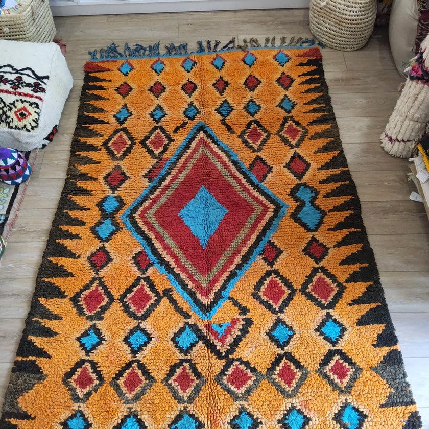Générique Tifinagh Shop - Tapis Berbère Boujaad Authentique - Fait Main en Laine – 220 x 147 cm – Tapis Marocain Artisanal du Maroc