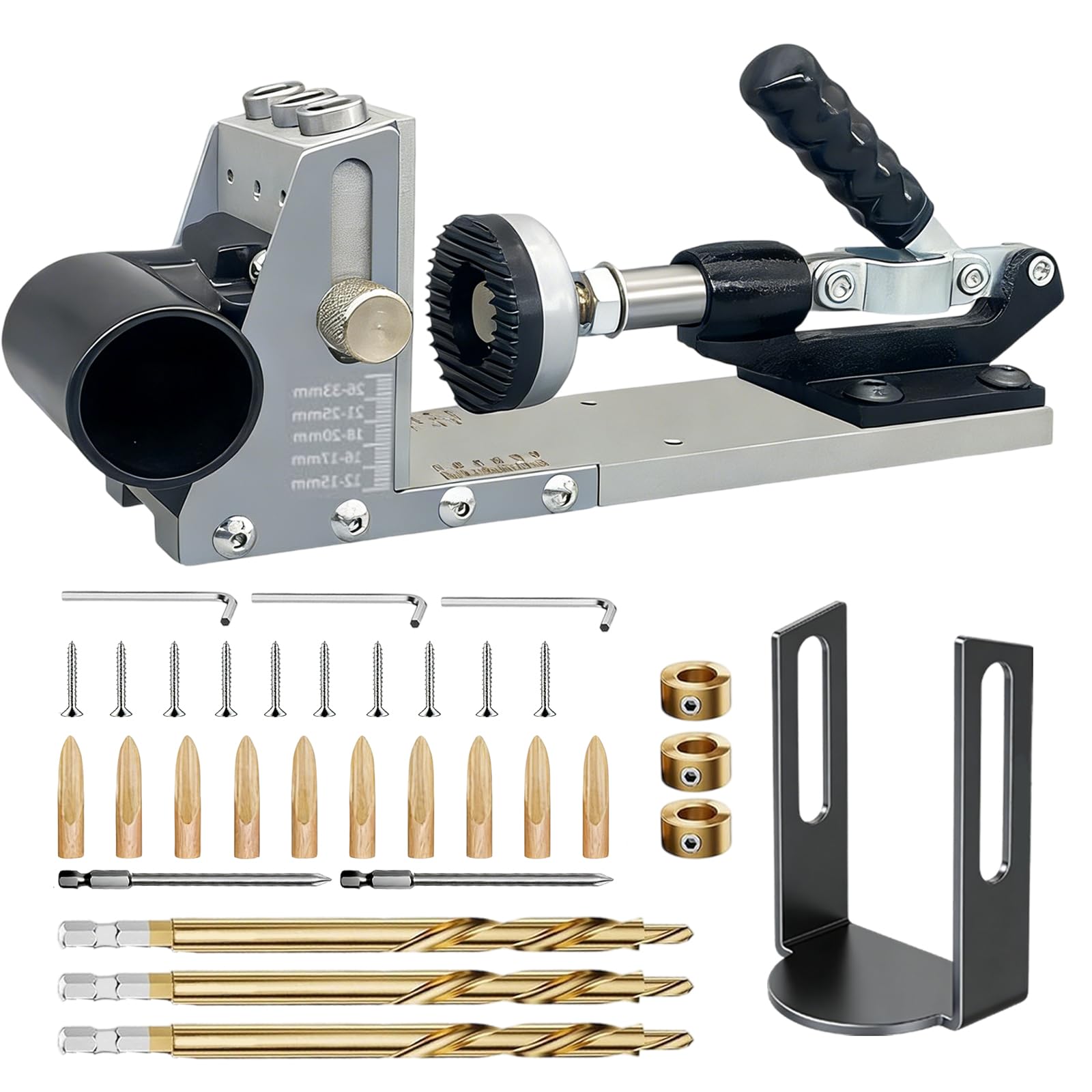 Professional Pocket Hole Jig Kit, Metal 15 ° Adjustable Pocket Screw Jig