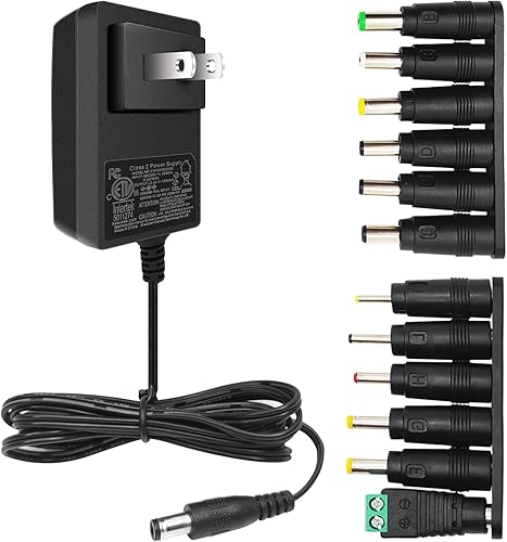 Geeon Adaptador de corriente alterna CC de 12 V 15 A 18 W fuente de alimentación con 12 conectores de enchufe de repuesto con certificación UL solo