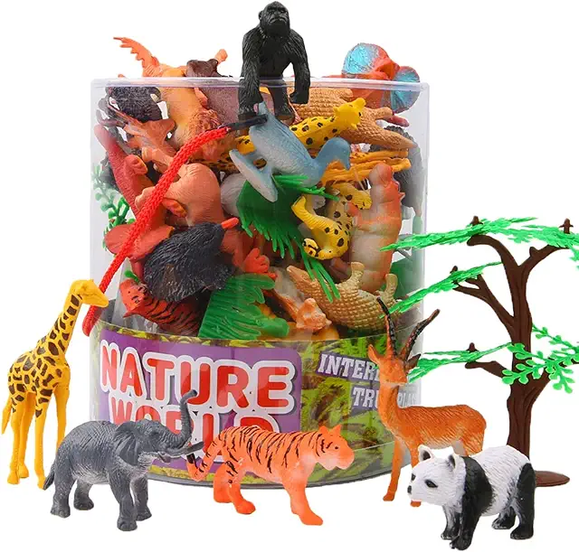 Conjunto de 54 Piezas de Figuritas Animales de Selva y Granja para Niños