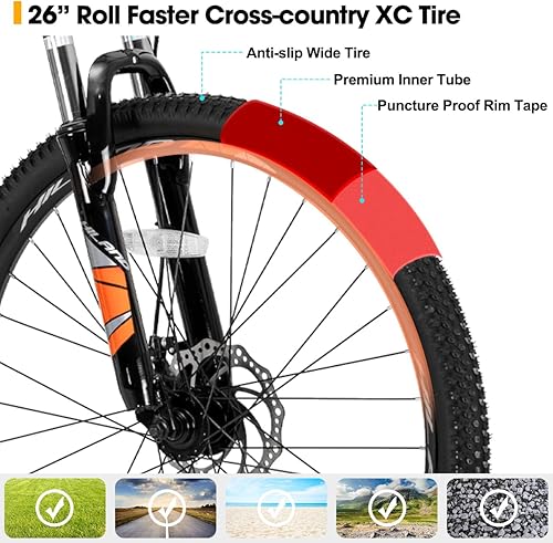 Miniatura 3 de Hiland Mountain Bike, 36Multi-Spokes,Shimano 21 Speeds Drivetrain,Aluminum Frame 26 Inch Wheels, Disc-Brake Bike for Men Women Men's MTB Bicycle