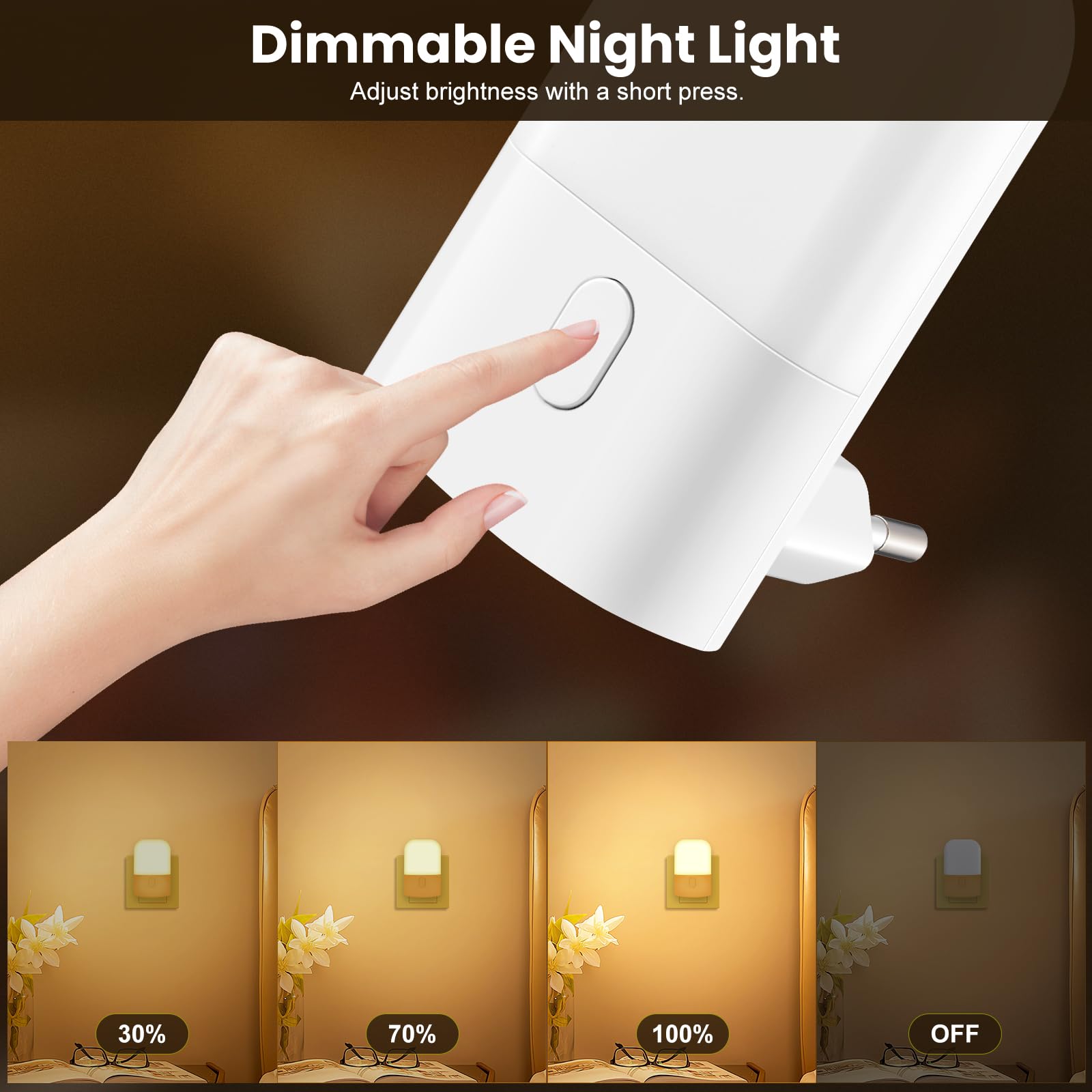 Lampada da parete con sensore di movimento, luce notturna a LED con spina, dimmerabile, luce calda 3000K, nera. | Leroy Merlin