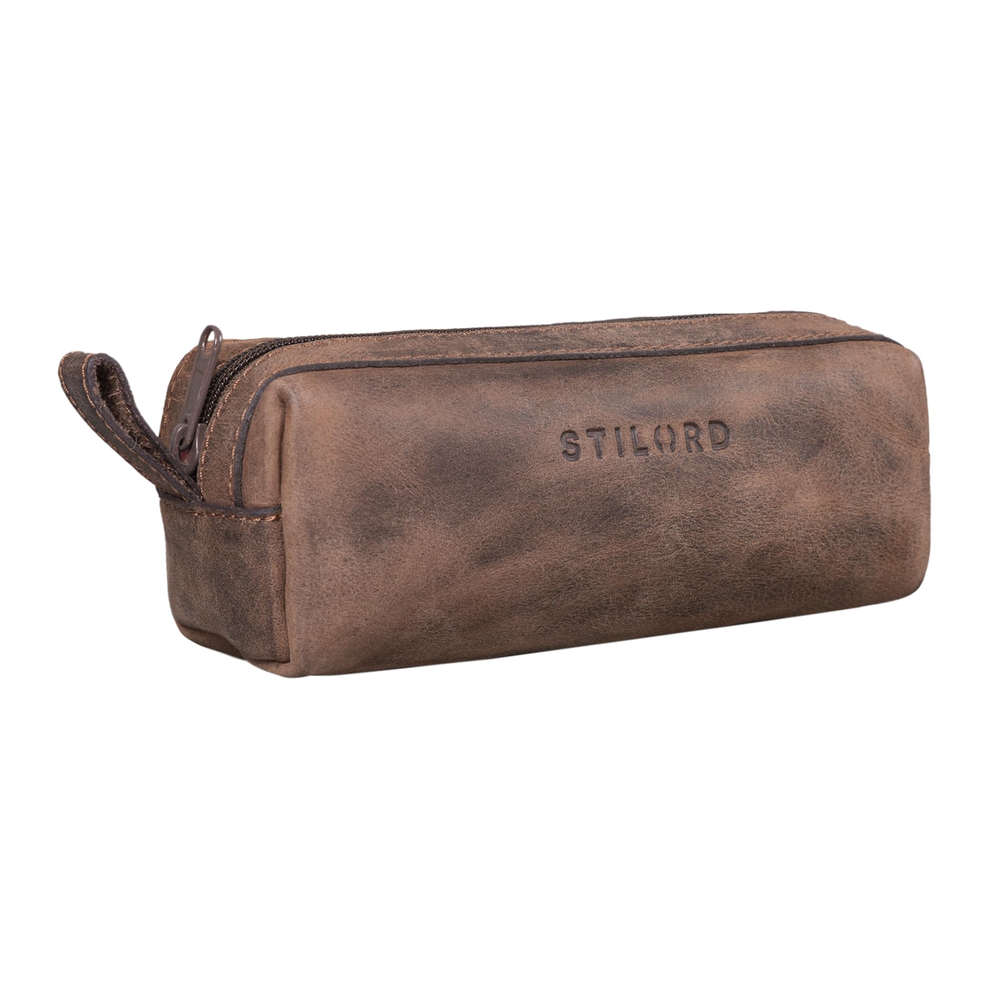 STILORD "Linus" Pencil Case Leather Pen Case Pouch Office University College Women Men Stationary Vintage Leather Colour:Veleta - Brown