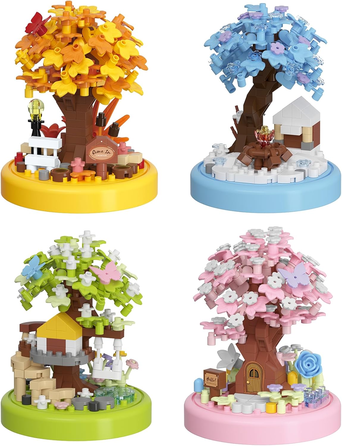 Tree House 4 Set Tree House Bonsai Tree House Building Toy Flowers Set Ideas Building Blocks Complete with Dust Cover