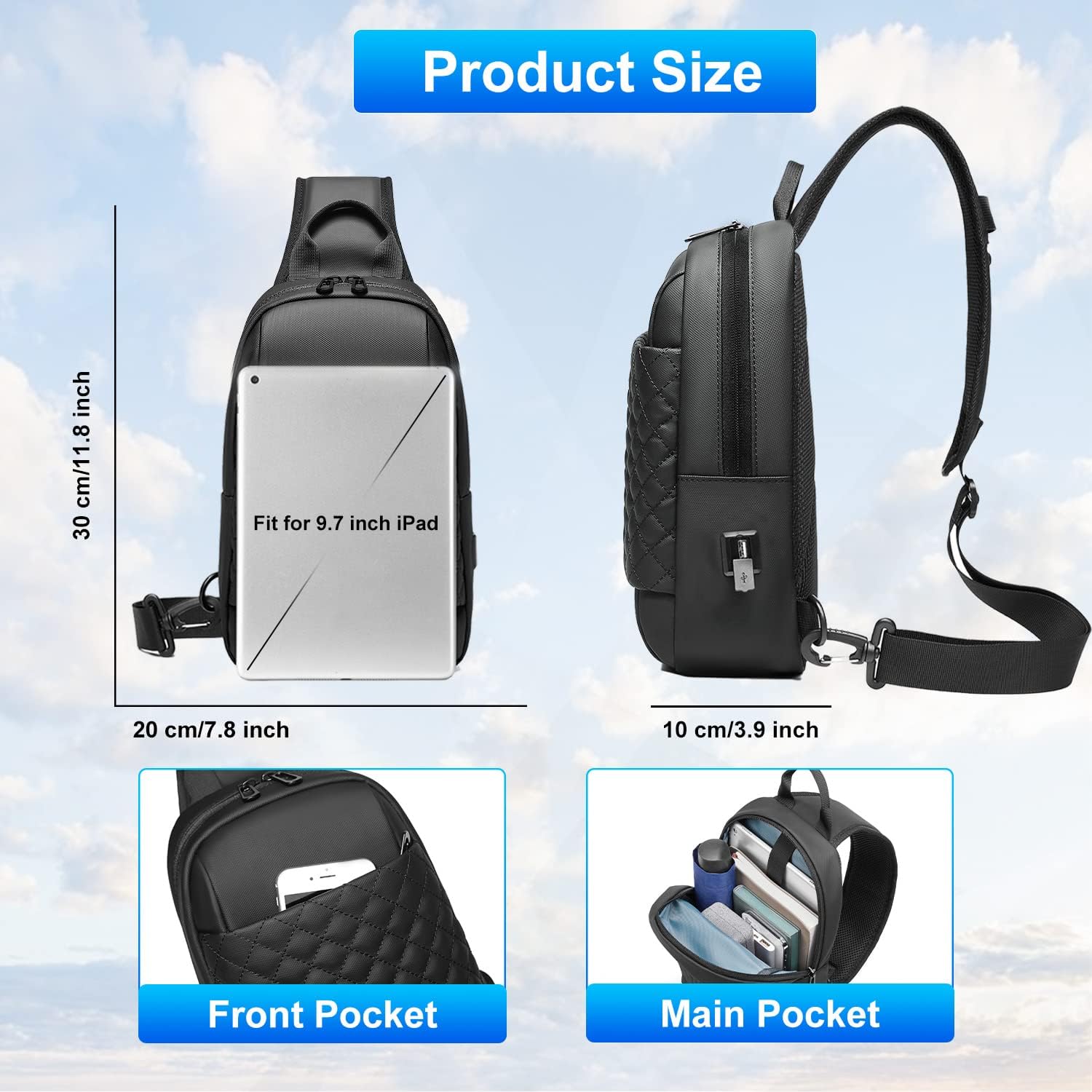 men's messenger backpack - waterproof travel bag with usb charging port, compact crossbody purse for commuting & hiking - Image 2