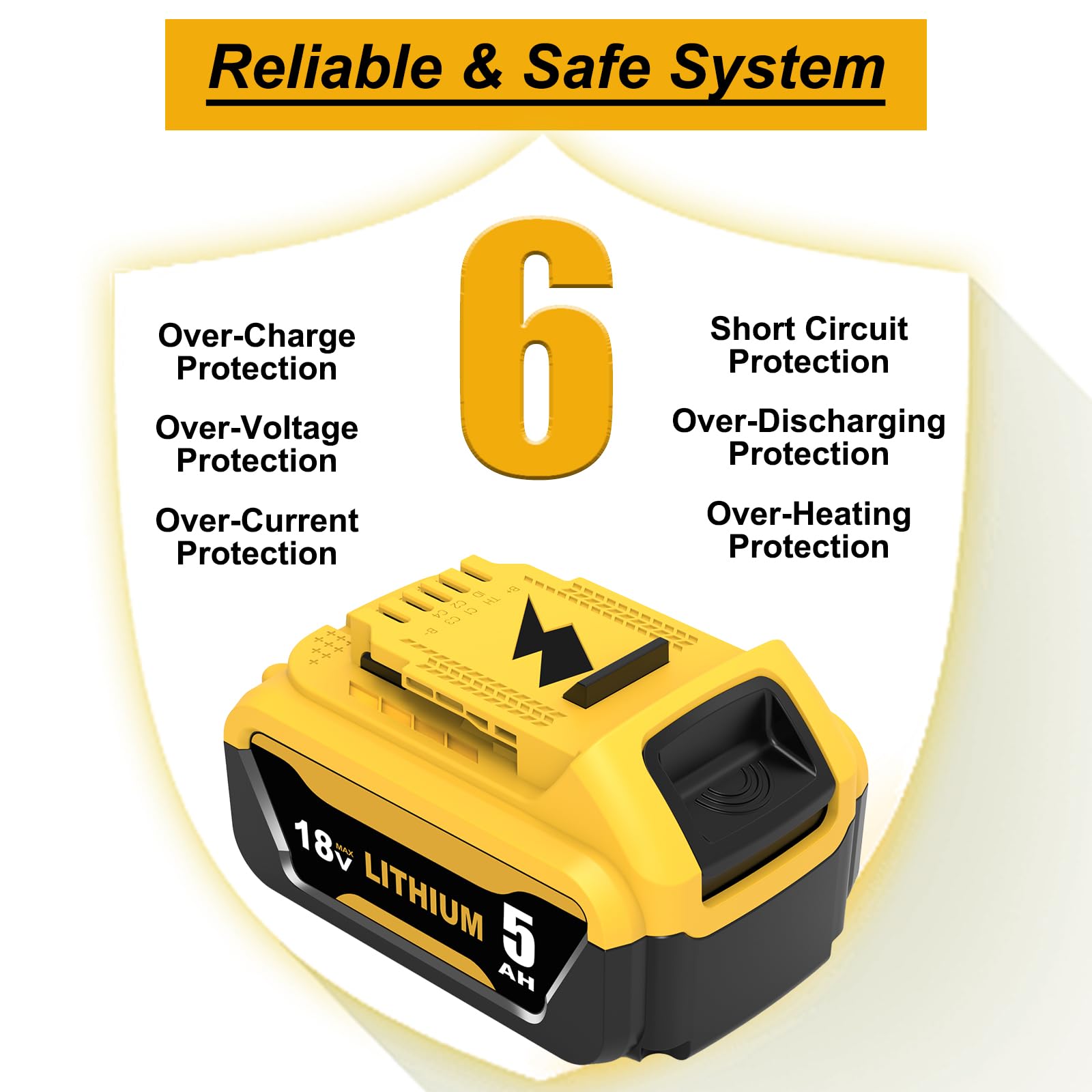 2 Pack 18V 5.0Ah Replacement Batterie pour Dewalt Batterie 18V pour Dewalt Batterie DCB184 DCB180 DCB181 DCB182 DCB200 DCB201 DCB204 avec indicateur LED