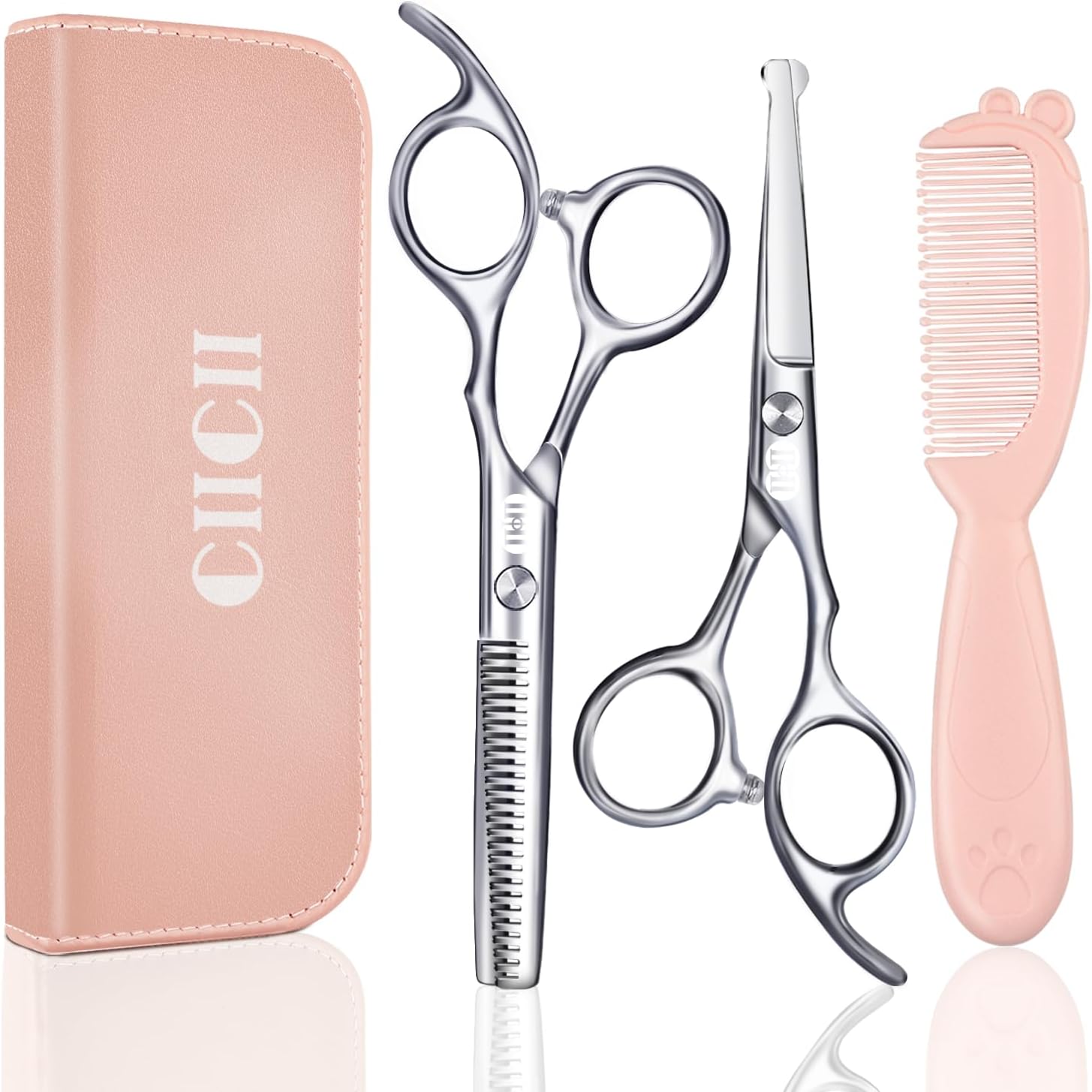 CIICII Kids Hair Cutting Scissors Shears Kit, Safety Round Tip Barber Haircut Scissors Set (Hair Trimming Hairdressing Haircutting Thinning Shears) for Baby Toddler Children, Hairdresser Home Salon