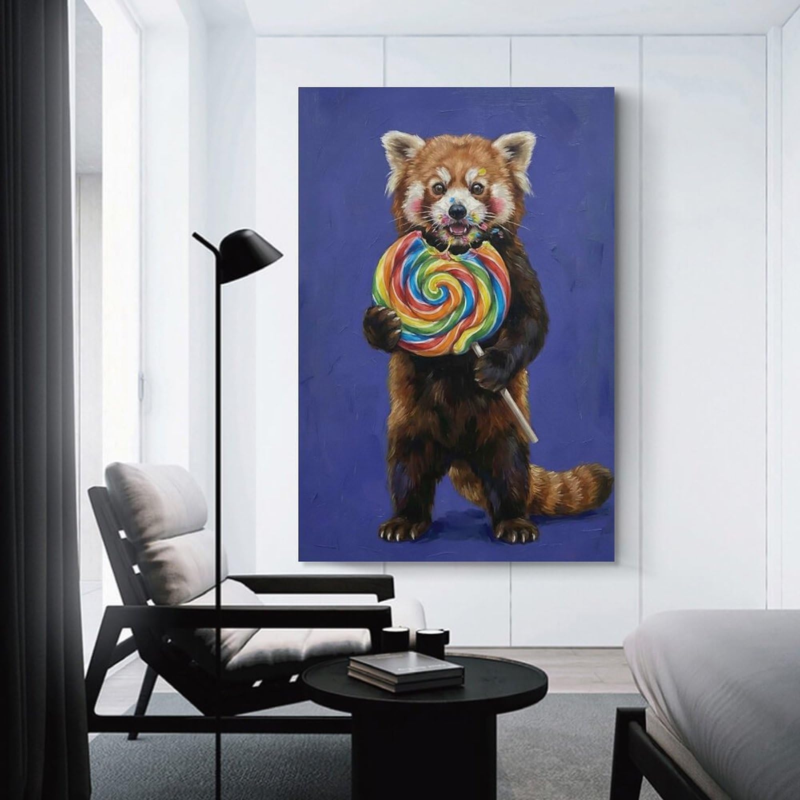Junmoney Red Panda Eating A Lollipop Canvas Art Print, 20x30inch(50x75cm), for Bedroom Decor, Cosy Corners Or Studios, A Warm Accent for Relaxed Interiors