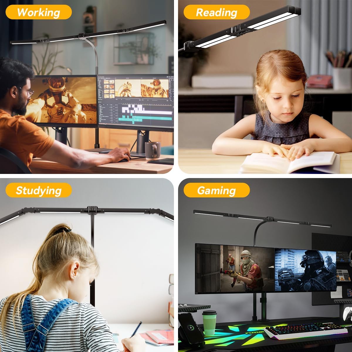 Adjustable LED Desk Lamp – Stepless Dimming & Color Temp Remote Control, Eye-Caring 4 Large Bright Light Souce for Home Office, Flexible Neck, Clamp Base, 5 Lighting Modes for Reading, Computer, DIY - Image 6