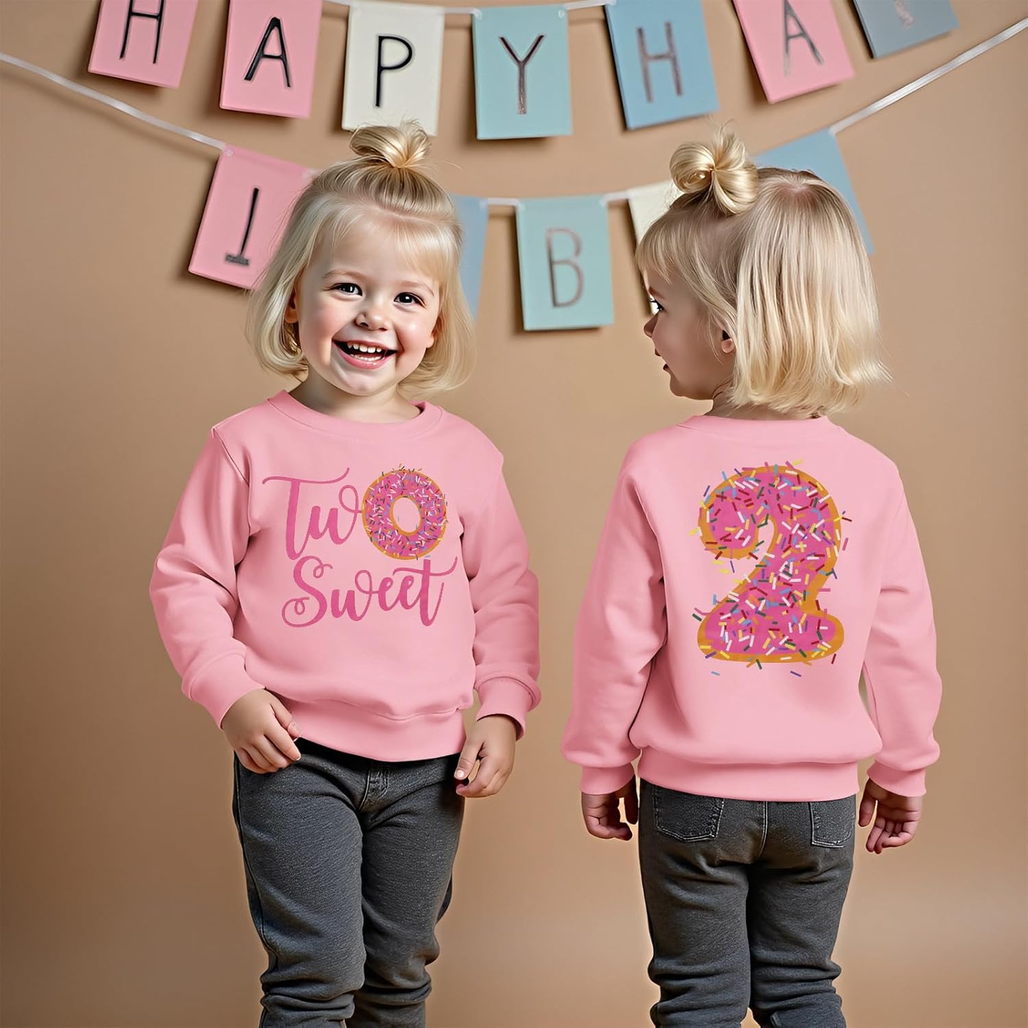 Two Sweet Birthday Outfit Toddler Girls 2nd Birthday Sweatshirt 2 Year Old Girl Second Bday Party Long Sleeve Shirt - Image 5