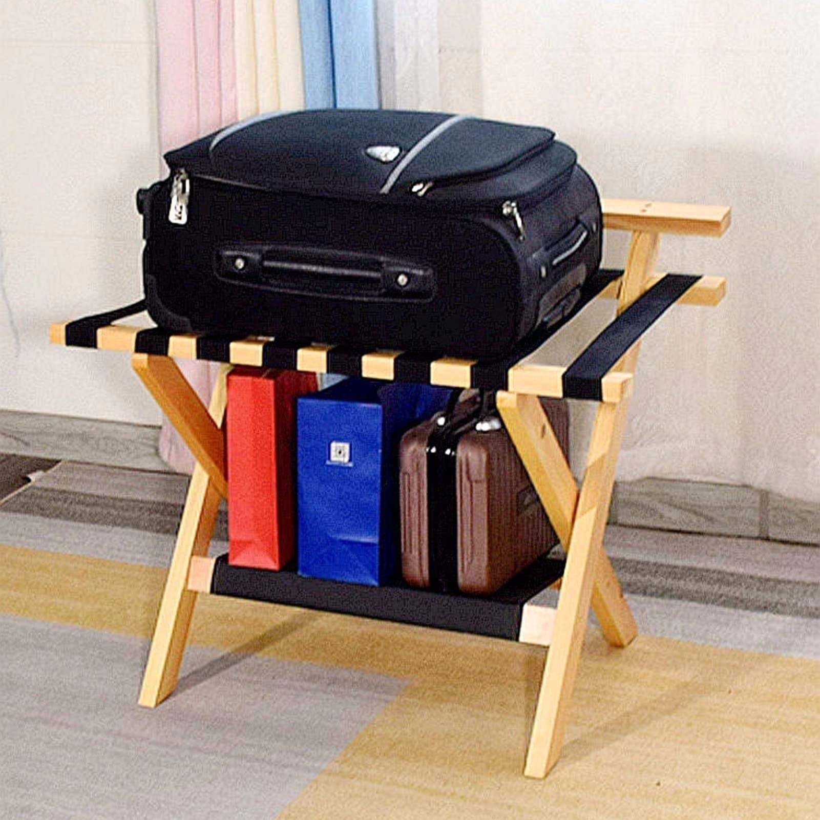 Genérico Portaequipajes de 2 Capas - Portamaletas para habitación de Invitados, Juego de 2, Soporte Plegable para Equipaje de Hotel, Soporte para Equipaje de Suelo para habitación de invita