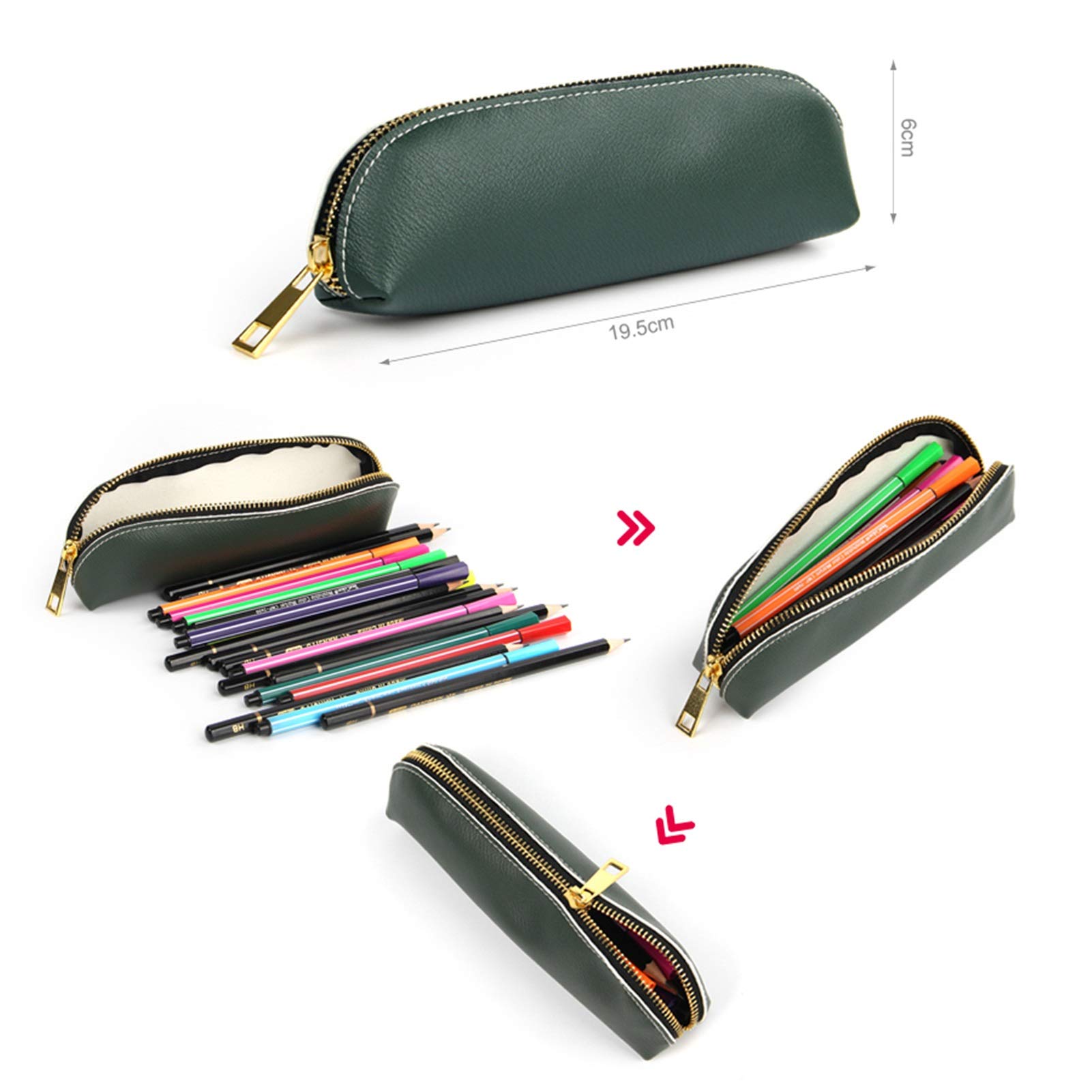 Astuccio in pelle, astuccio piccolo, Astuccio for penna e matita in pelle PU multicolore 19,5x6 cm(Gold)