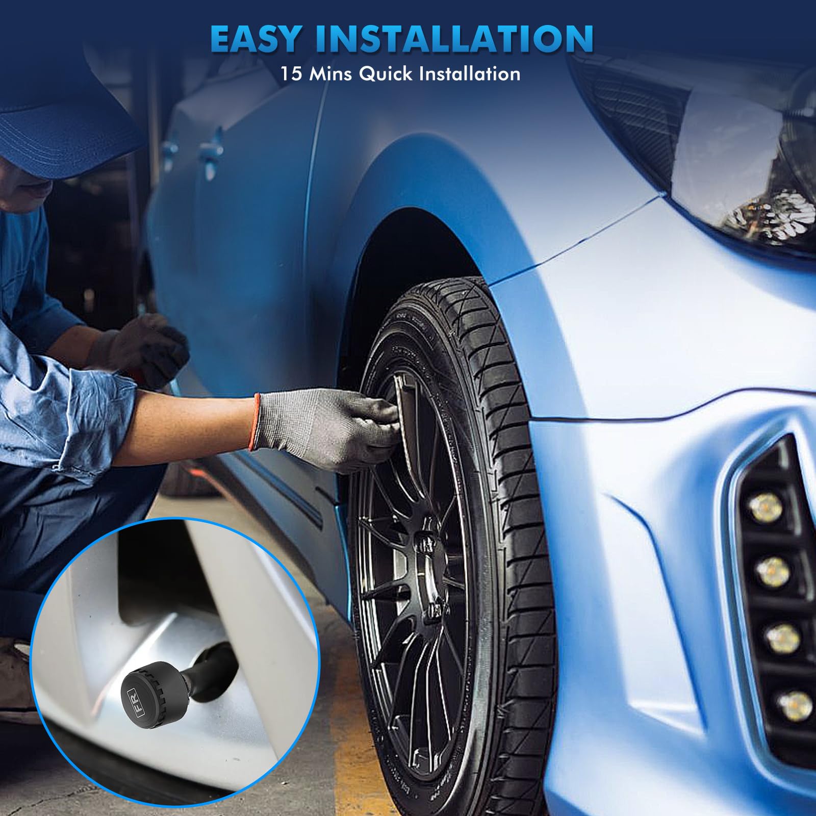 KAOLALI Sistema di Monitoraggio della Pressione dei Pneumatici, Visualizza La Temperatura all'Interno della Vettura TPMS, 6 modalità Allarme, con 4 Sensori Pressione Pneumatici (0-72 PSI)