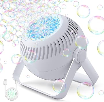 2026 Bubble Machine for Party, Automatic Rechargeable Bubble Maker for Kids | 20000+ Bubble Blower with Lights & 360 Adjustable Angle, Outdoor Bubble Toys Gifts for Kids, Birthday, Backyard, Wedding