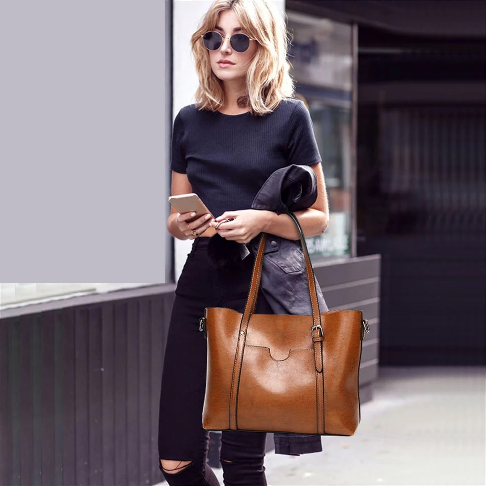 Bolsos de Hombro for Mujer, Bolso de Cuero con Cera de Aceite, Bolso Cruzado, Bolsos Vintage, Bolsos de Mujer, Bolso de diseñador Adecuado para Viajar, Fiesta, Trabajo(Coffee)
