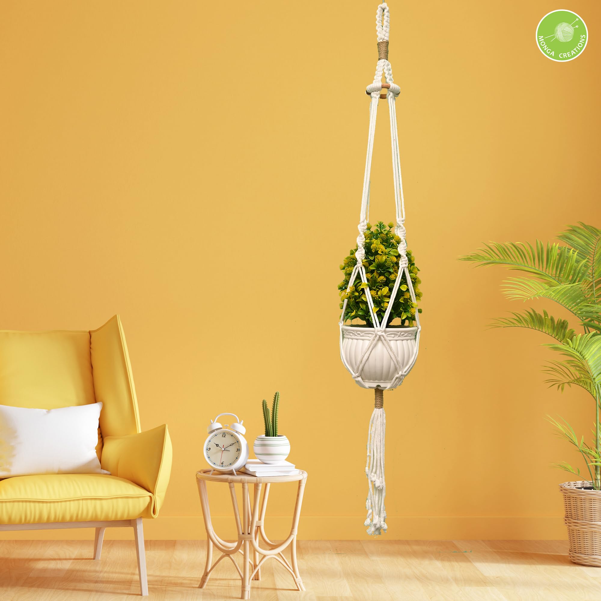 MONGA CREATIONS-Cotton Rope/Macrame Handmade Wall Hanging Planter for Living Room/Indoor & Outdoor uses (with Out Pot)