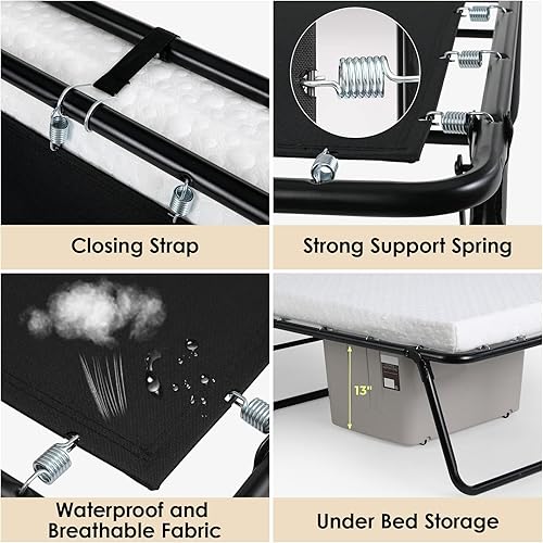 Miniatura 6 de MAMIZO Cama plegable de 35 x 75 pulgadas, cama plegable de 4 pulgadas más ancha con colchón para adultos, cama plegable, cama portátil, marco de