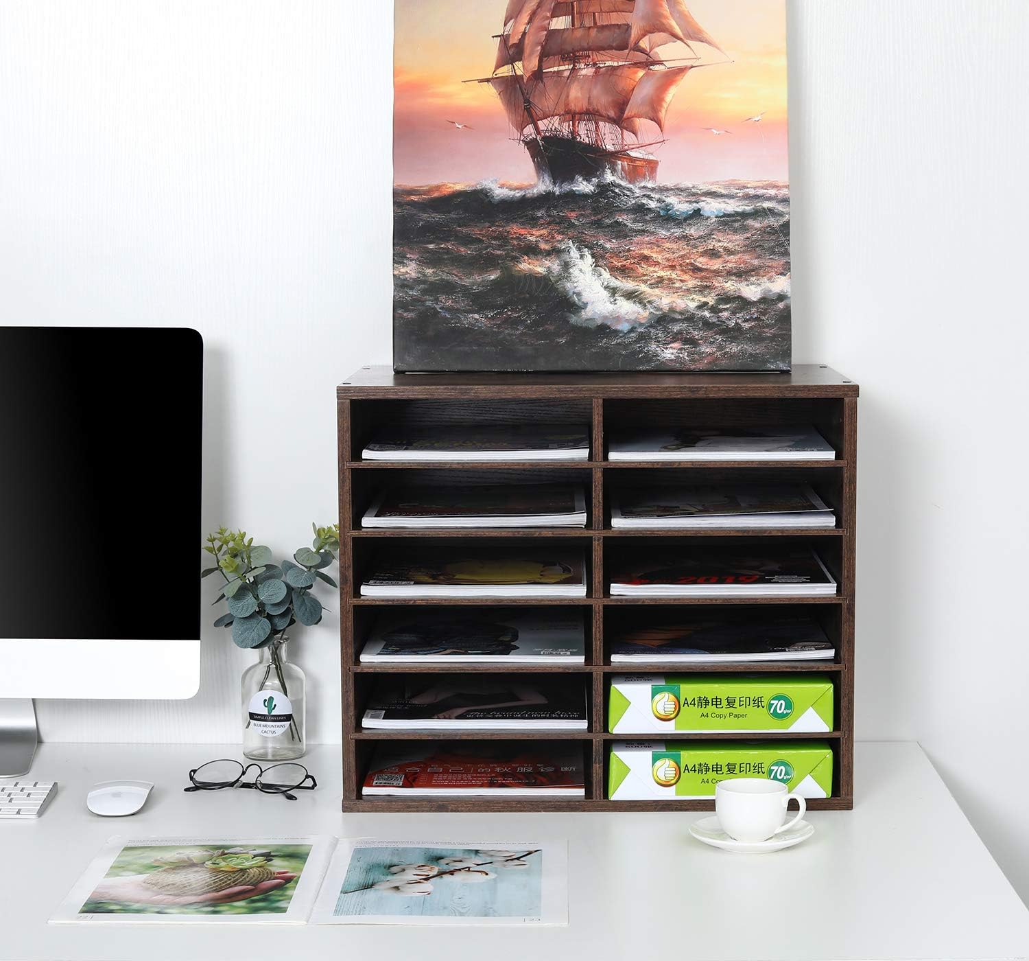 EasyPAG Wood File Sorter Archaize Color Mail Center Magazine Holder Paper Storage Cabinet Classroom Keepers Mailbox for Home & Office,12 Slots : Office Products