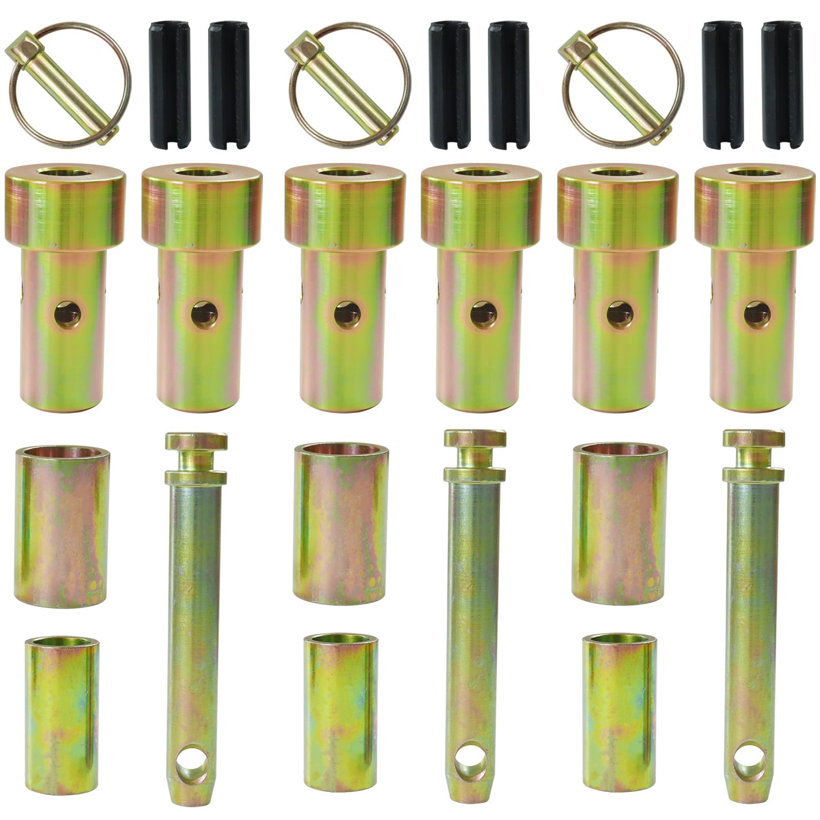 3 Pack TK95029 Cat 1 Quick Hitch Adapter Bushing Kit with S07070200 Top Link Pin and Heavy Duty Lynch Pin with Ring Replaces S14114400 for Category 1 3-Point Tractors
