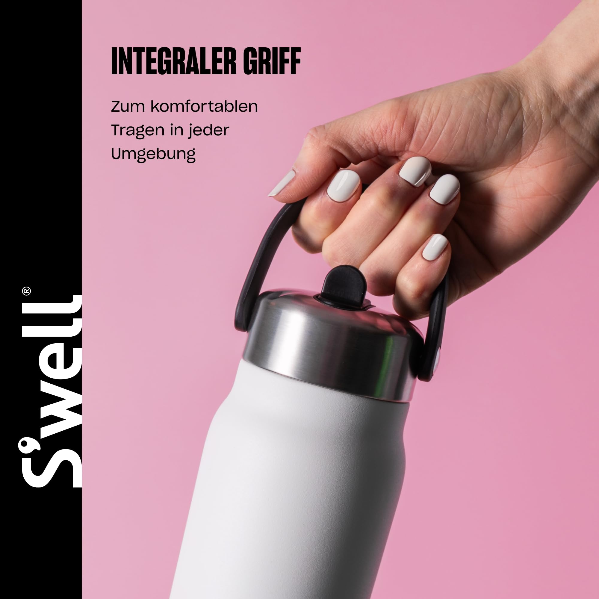 S'well Explorer Flasche aus recyceltem Edelstahl mit Klapp-Trinkhalm-Deckel, 700 ml, Stil weißer Mondstein, dreilagiger, vakuumisolierter Behälter, hält Getränke 36 h kalt und 8 h heiß, BPA-frei