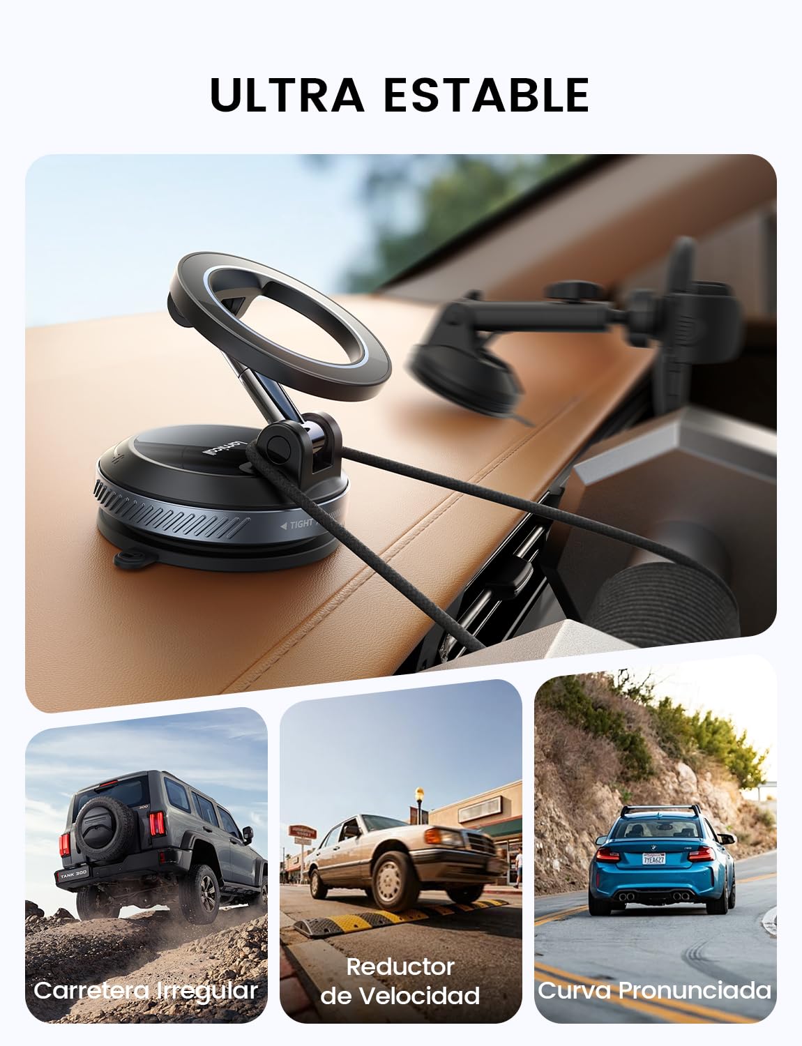 Lamicall Soporte Móvil Coche para MagSafe - [Ventosa de Vacío & Doble Plegado] 360° Rotación, Soporte Magnetico Coche para Salpicadero/Parabrisas, Soporte Coche para iPhone 17 16 15 y Otro Smartphone