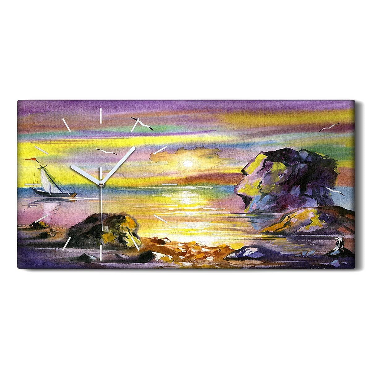 Horloge sur toile 60x30cm de salon Coloray décoration murale silencieuse art moderne