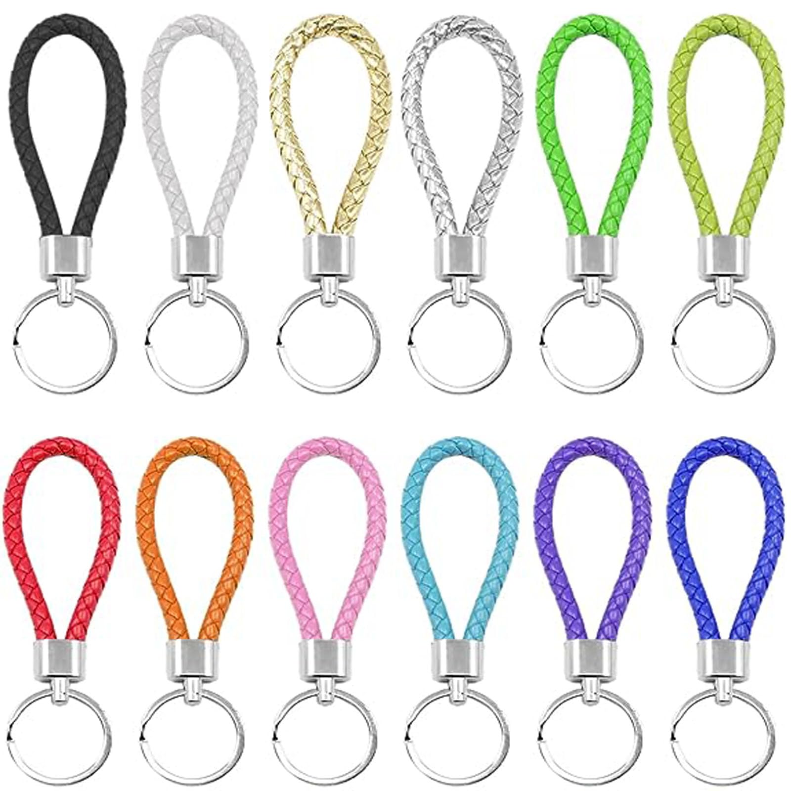 LMOGWL 12 piezas Llavero de cuerda de cuero,Llavero trenzado,Llavero de correa trenzada hecho a mano para colgar llaves de coche,Llavero portátil,Llaveros de colores para hombres y mujeres(12 colores)