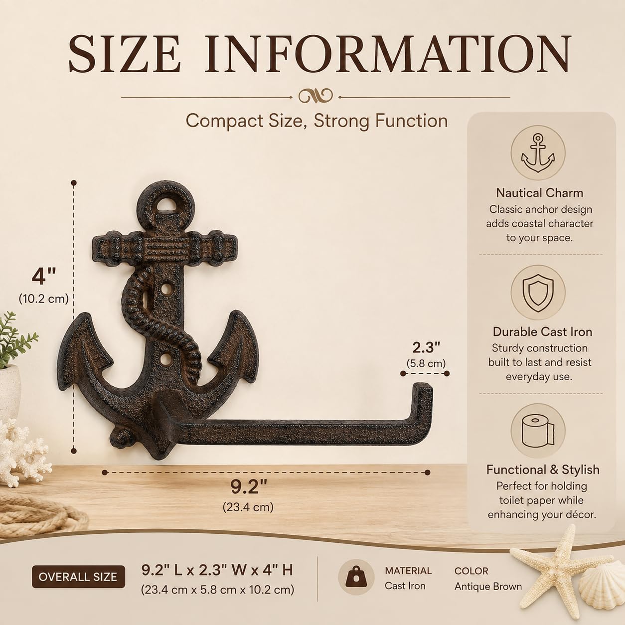 Comfy Hour 9.2 Inch Nautical Toilet Paper Holder, Anchor Decor, Set of 1 — Amazon image 2
