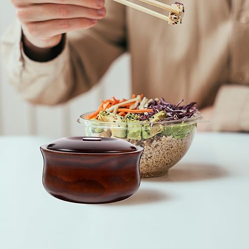 Miniatura 2 de Didiseaon Tazón de madera para frutas con tapa, cuenco de postre marrón oscuro, cuenco de almacenamiento de alimentos para ensalada y aperitivos, 1