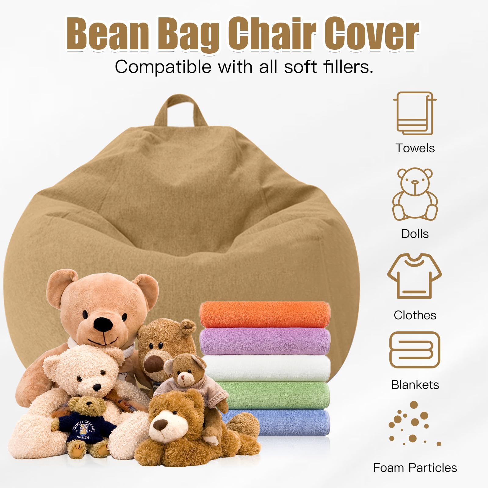 Pouf pour enfants et adultes - Housse uniquement (sans rembourrage) - Pouf pour chambre à coucher, bureau, salon, terrasse (marron clair)