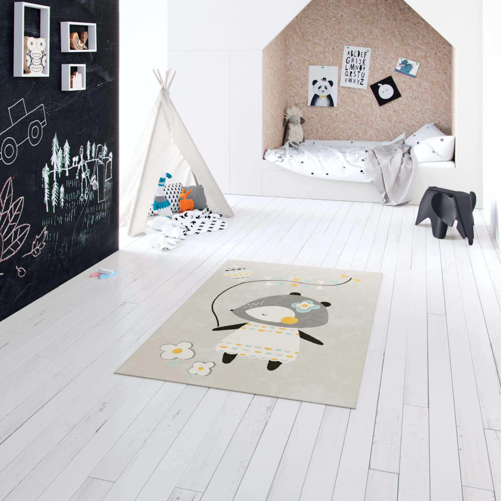 Tapis enfant ourson hypoallergénique poils courts pour petit espace